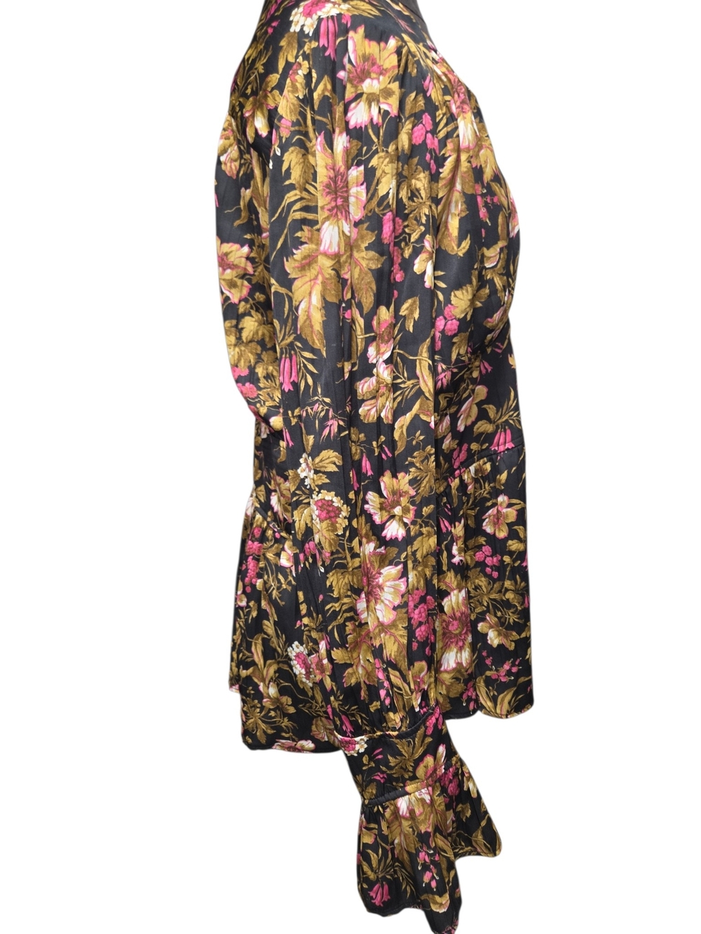 Anthropologie Black Floral V-Neck XL Long-Sleeve Blouse ruffle autumn fall - Picture 7 of 14